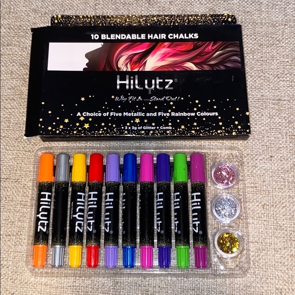 HiLytz Blendable Hair Chalks Metallic Rainbow NIB - Picture 4 of 6
